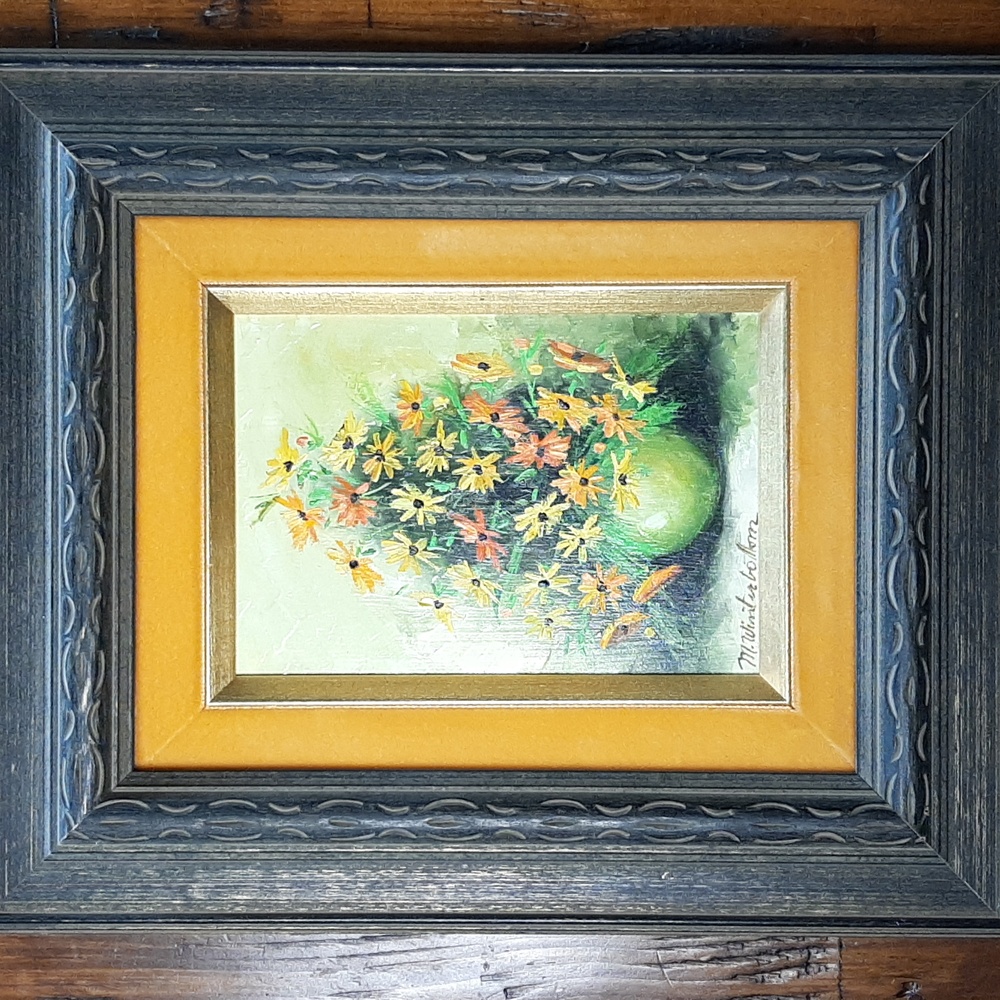 M. Winterbottom Vintage Original Oil on Canvas Velvet Mat Wood Frame